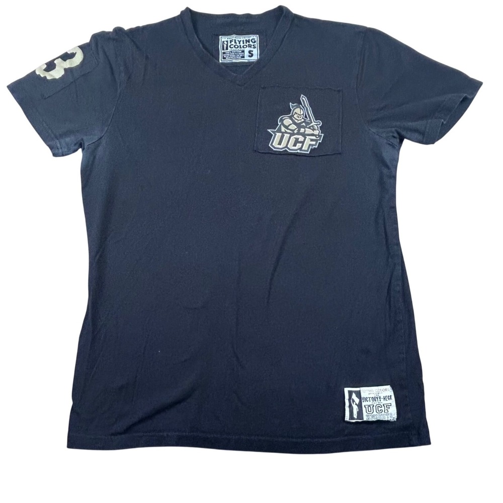 Flying Colors UCF Knights Victory-Neck TShirt Mens Small Black V-Neck Pocket Tee